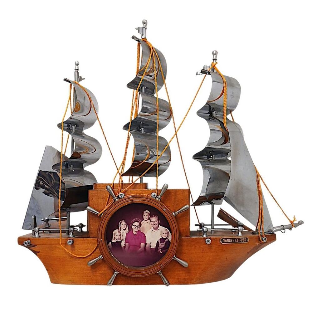 1950s Vintage Wooden Boat Sailing Yankee Clipper Ship Wood Mantel (No Clock)